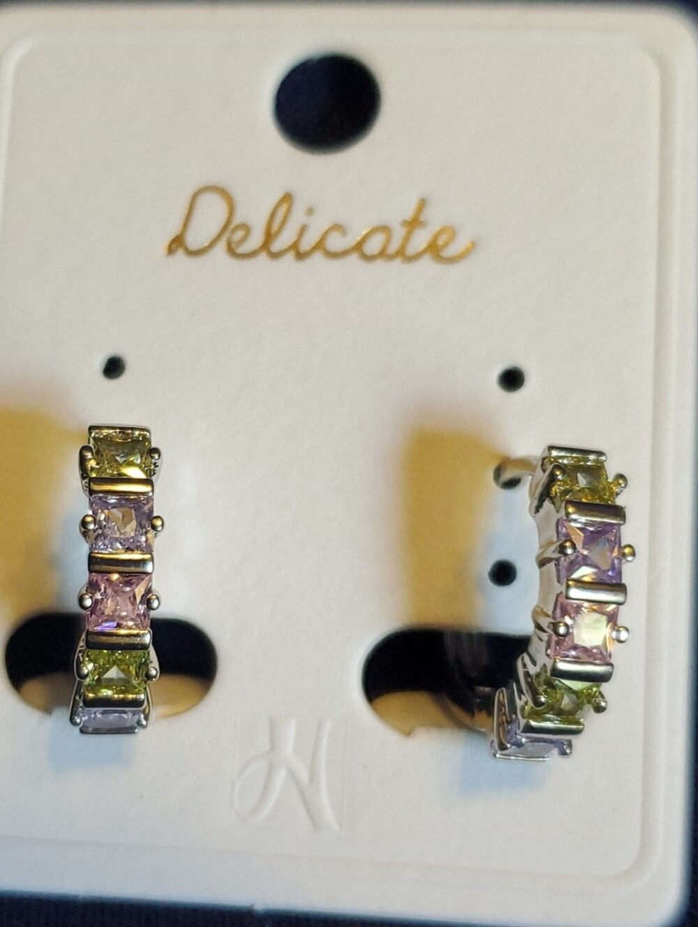 Delicate Silver Hoop Earrings with Pastel Gemstones